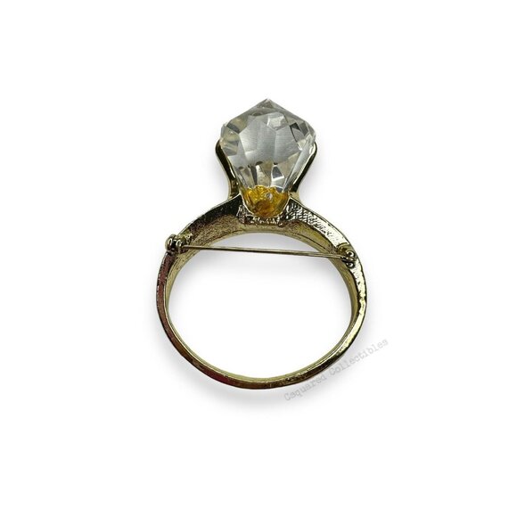 AJC Gold Tone Acrylic Crystal Engagement Ring Brooch Vintage - Picture 6 of 11